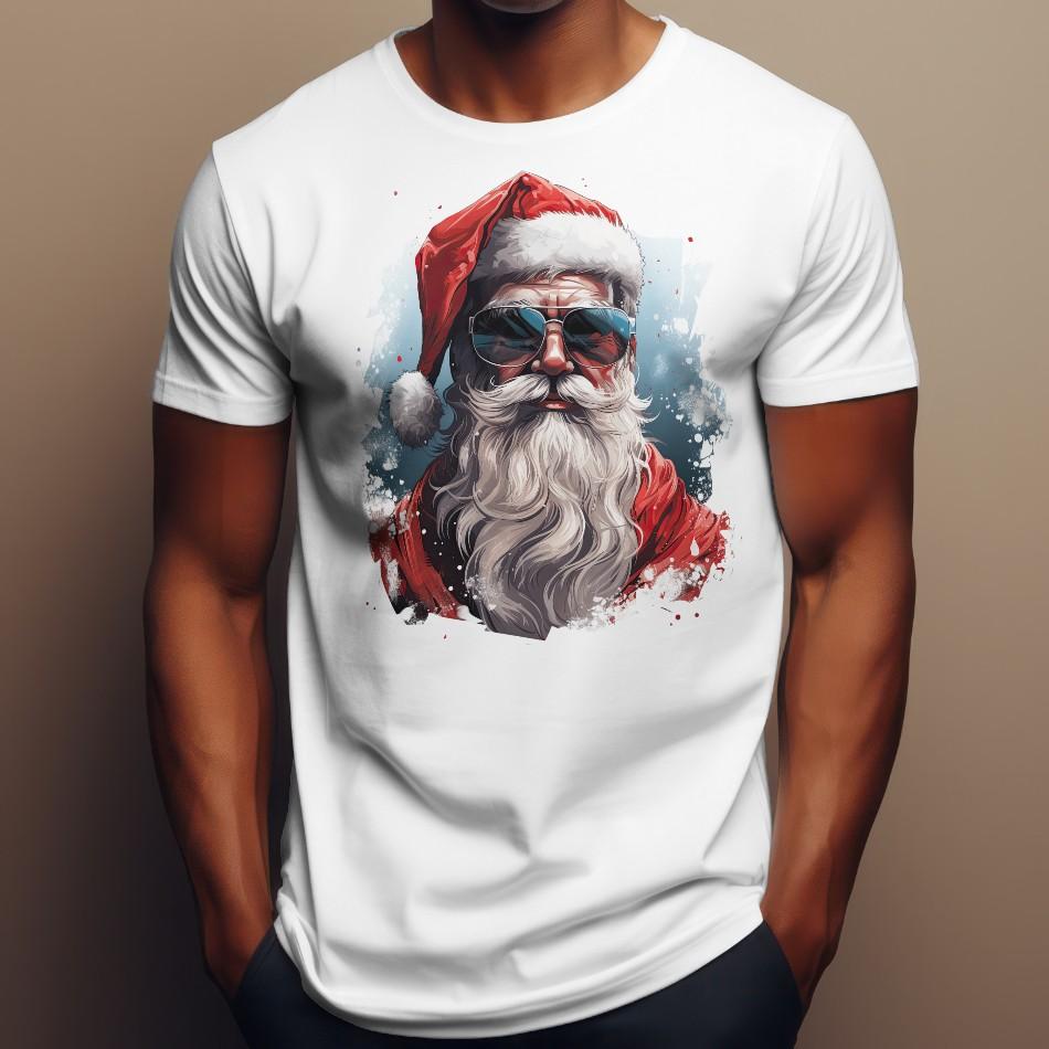 Cool Sunglasses Santa Portrait Watercolor Vintage Merry Christmas Unisex T-shirt