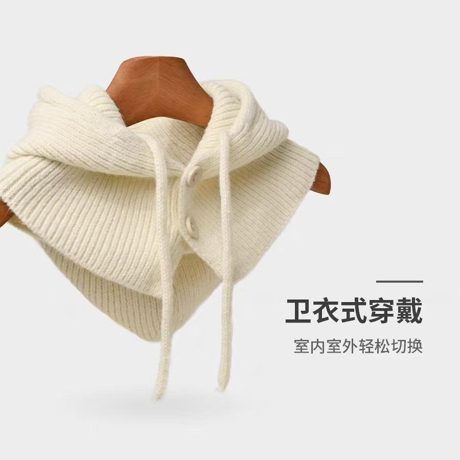 Korean-style knitted shawl hat for women, fashionable and stylish, adjustable, simple and warm for autumn and winter, with ear protection and faux
