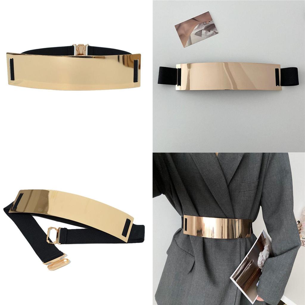 Stylish Metal Elastic Wide Waist Belt For Women With Shiny Surface Fashion Accessory