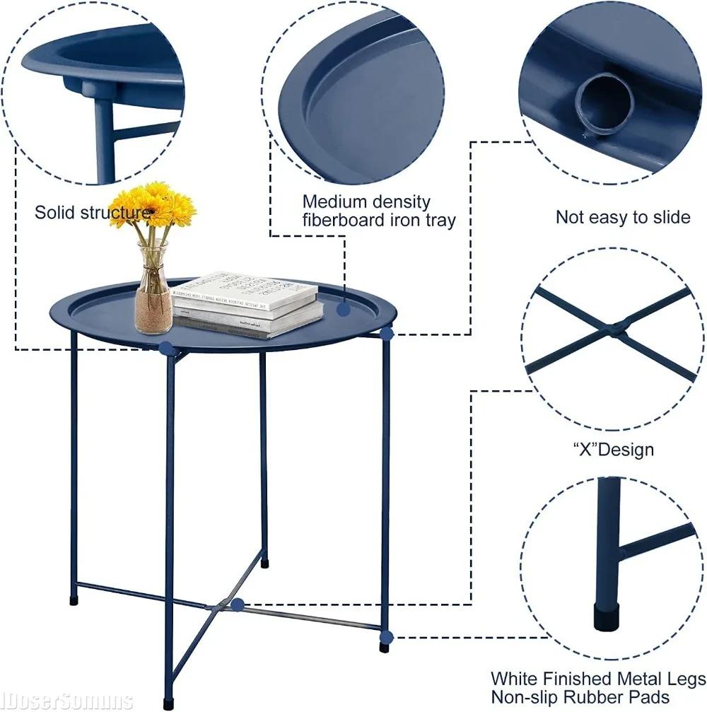 End Table Metal Side Table Round Small Folding Tray Sofa Sidetable for Living Room Outdoor Camping Furniture Portable