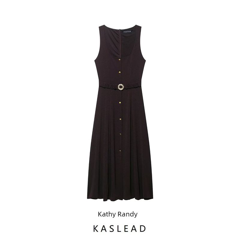 Kaslead New Women Clothes Western Style Fashion Slimming With Belt Midi Dress 5029124 700