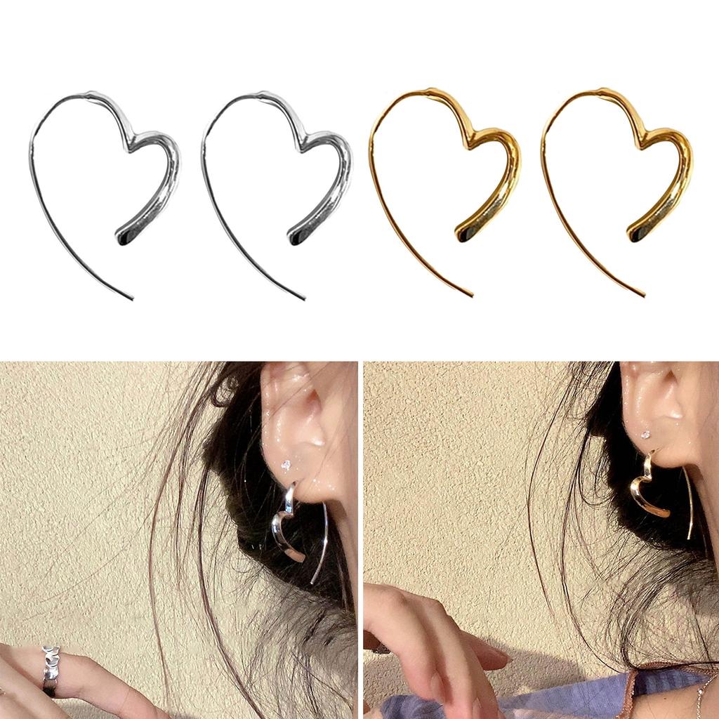 Luxury Heart Drop Earrings Vintage Stud Earrings for Women Circle Ear Piercing Gold Silver Color Ear Hook Trendy Jewelry