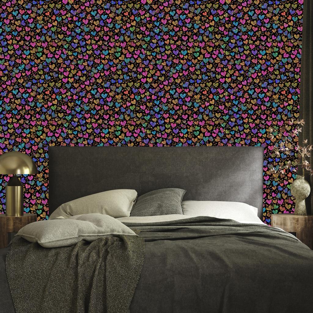 Neon Glitter Hearts Ochre Wallpaper 50x1000