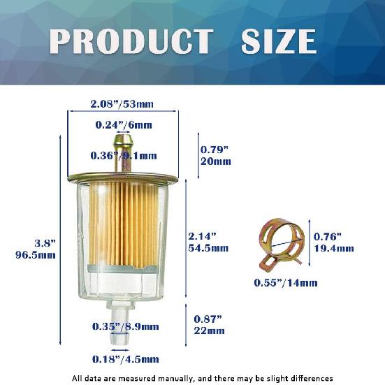 4 Pieces 5/16 Inch Universal Fuel Filter with 8 Pieces 14 Millimeter Hose Clamp Gas Inline Fuel Filter Replacement Part Suitable for