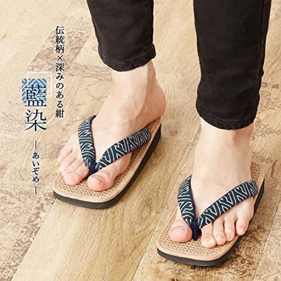 Takeharu Geta Made In Comfortable Hemp Pattern of Your Size Indigo Dye Sandals, Japan, Men's, Sandals, Choice, L,