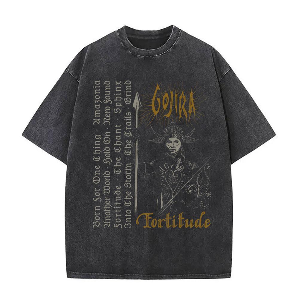 Gewaschenes Vintage Metallband Gojira Fortitude Grafik T-Shirt Herren Mode Retro Rock T-Shirts Herren Baumwolle Oversized T-Shirt