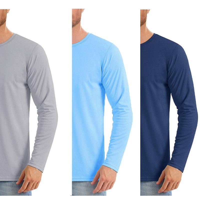 Herren Sommerkleidung Atmungsaktiv Rundhals Langarm Einfarbig T-Shirt Langarm Locker Beiläufig Wandern Dünn Langarm Herren