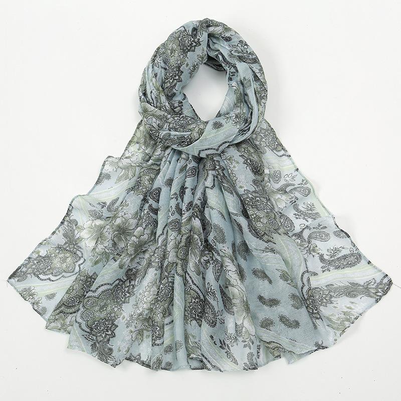 180*85Cm Fashion Retro Big Floral Viscose Scarf Lady Print Voile Shawls And Wraps Pashmina Foulards Muslim Hijab