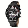 Fashionable Casual Sophisticated Business Leather Belt Men's Watch Cross Pendant Necklace Bracelet Set Quartz Movement