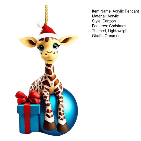 Giraffe Christmas Ornament Acrylic Cute Animal Pendant Cartoon Giraffe Hanging Ornament for Tree Car Animal Lovers Gift