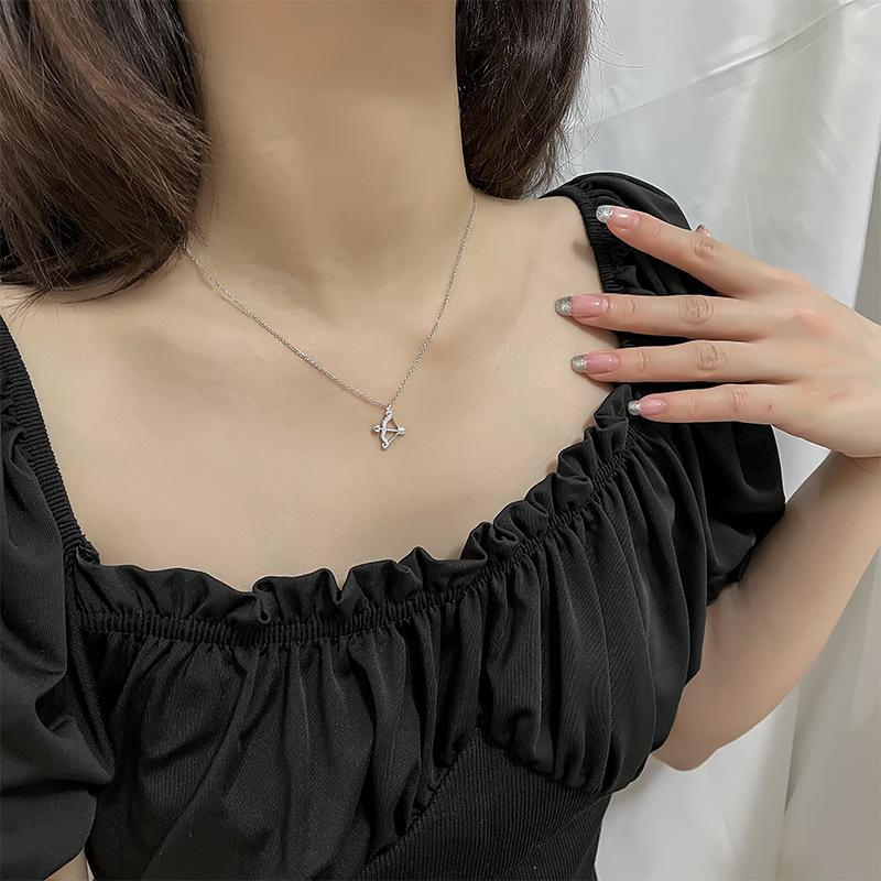 Silver Color Eros Bow and Arrow Zircon Necklaces for Women Cupid Love Arrow Pendant Clavicle Chain Party Jewelry