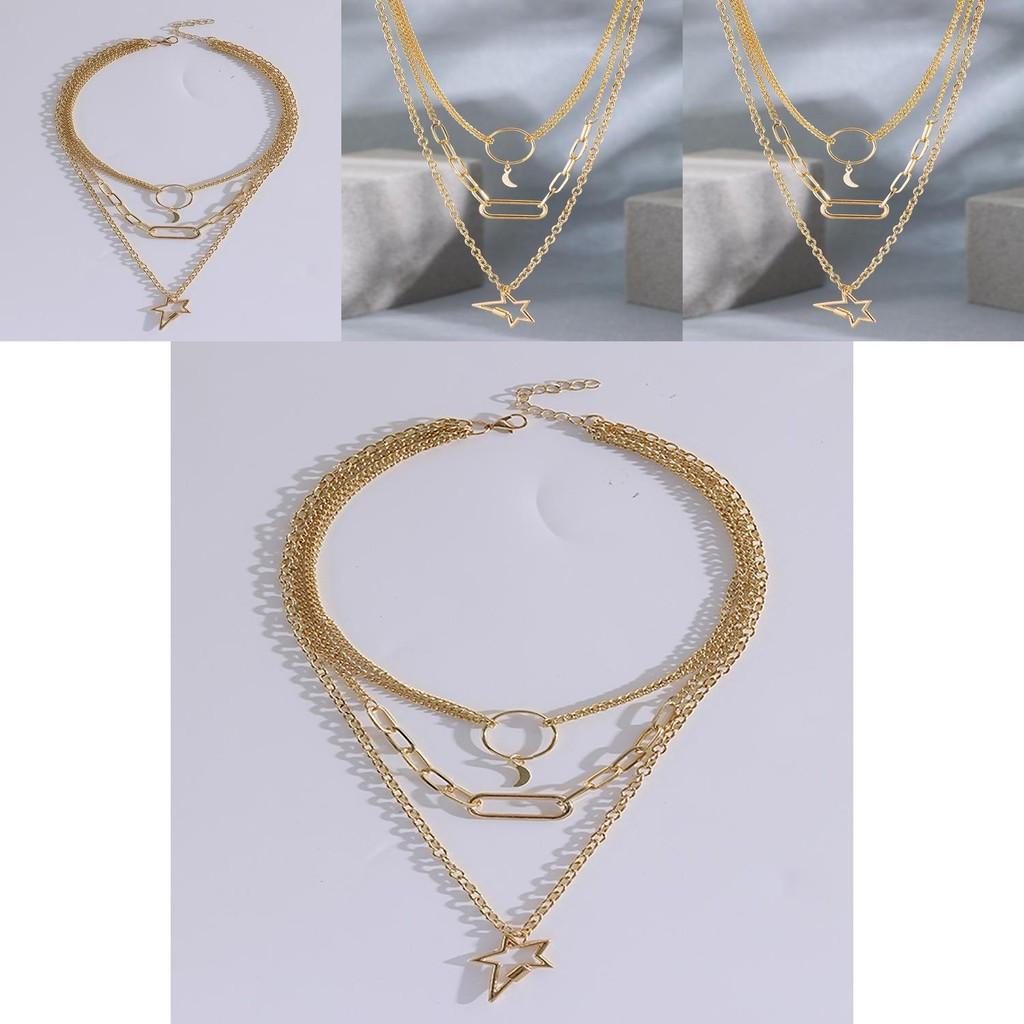 Elegant Gold Star And Moon Multi Layer Necklace For Women Perfect For Everyday Fashion