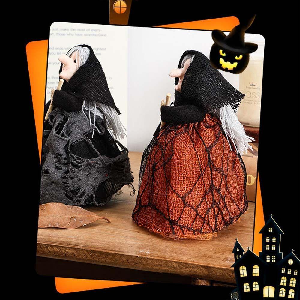 Cute Witch Doll Realistic Halloween Witch Pendant Halloween Broom Witch Decoration Haunted House