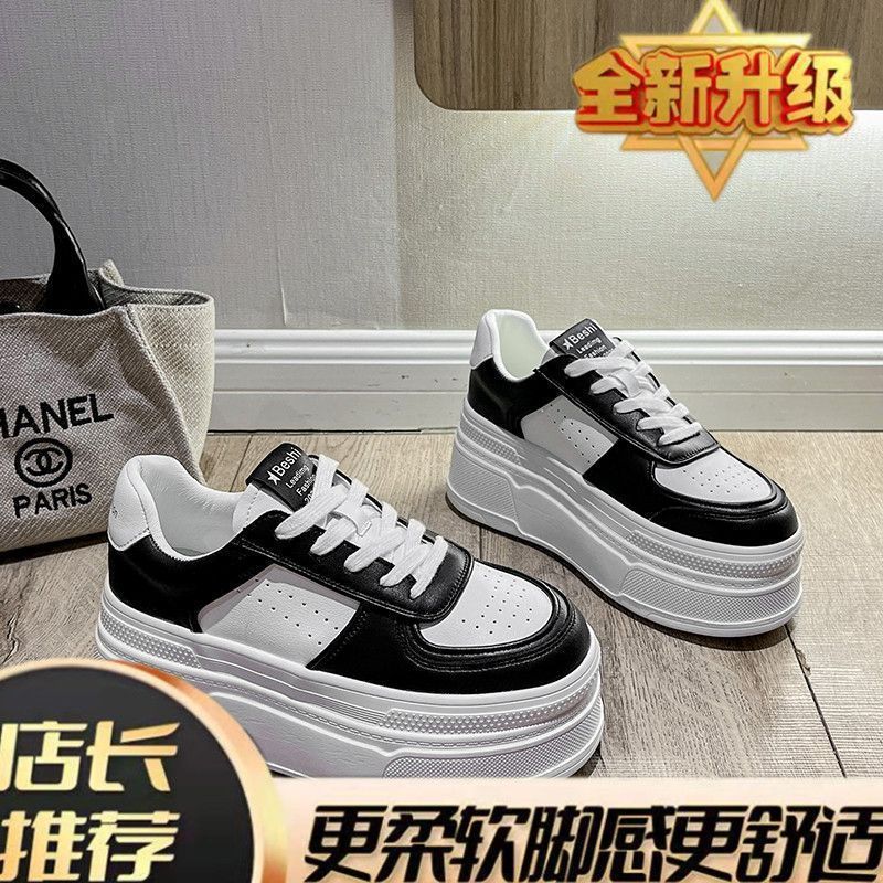 Little White Shoes Women's 2025 Autumn New Inner Height Increase Thick Baseplate Shoes Sports and Leisure Small Popular Muffin Board Shoes