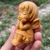 Natural Cypress Little Angel Characters Decorative Statue  Solid Wood Carving Cute Home Room Office Car Art Gift Figurines