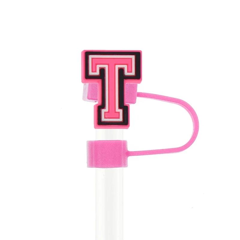 1PC Pink Letter PVC Straw Covers Cap Compatible For Most 30&40Oz Cup 10mm Straw Toppers Reusable Splash Proof Straw Caps