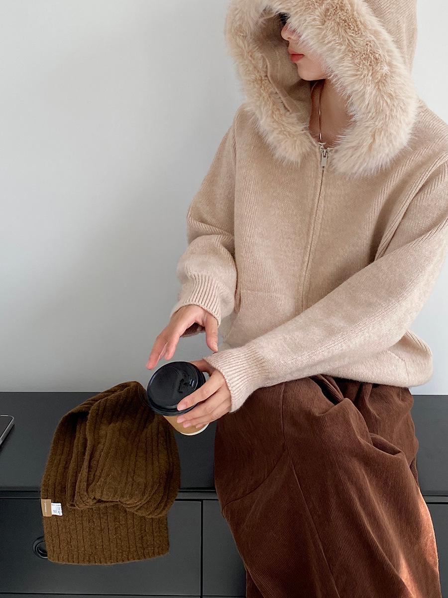 Women s Winter Detachable Fur Hooded Sweater Coat - Korean Casual Loose Cardigan One Size