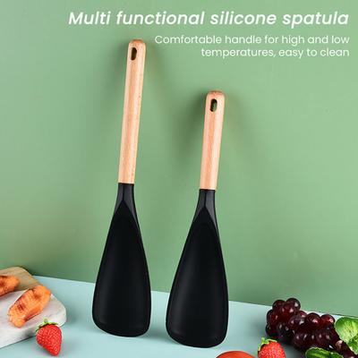 Espátula de Silicona Cuchara para Cocinar Antiadherente Espátula Multifunción 3 en 1 con Mango de Madera Ergonómico Cocina de Alta Temperatura