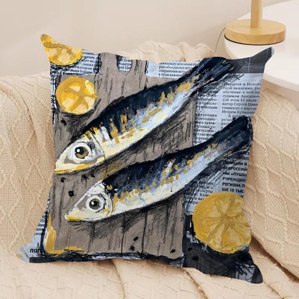 Colorful Sardine Lobster Cushion Cover Soft Plush Fabric DoubleSided Printed Sofa Cushion Cover for All Seasons Home Decor Gift