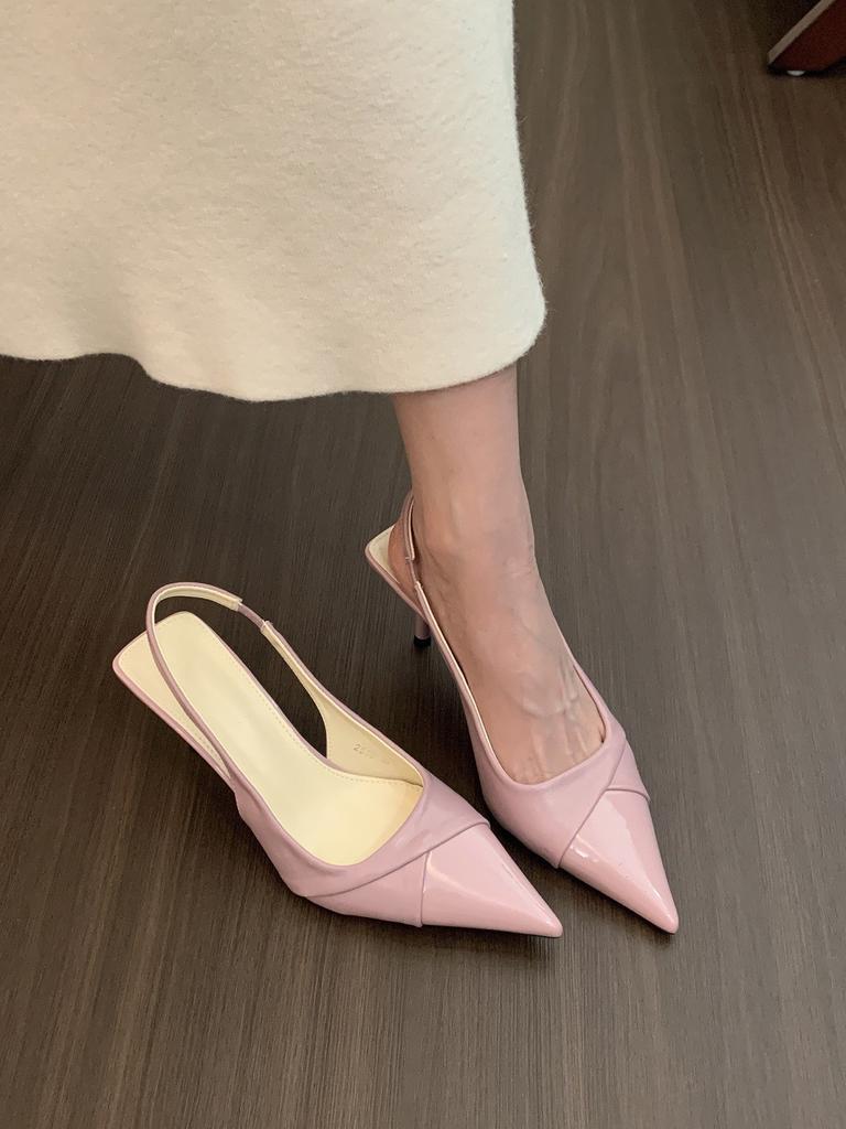 Black pointed high heels women's spring 2025 new French temperament elegant bag head thin heel empty sandals single shoes
