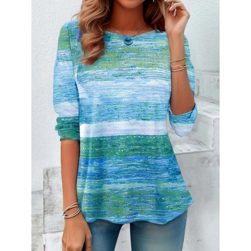 Round Neck 3D Printed Top Colorful Fashionable Casual Long Sleeved Women's T-shirts