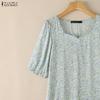 ZANZEA Women Casual Square Collar Summer Short Sleeve Floral Dress