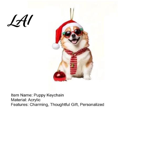 Fashionable Cute Dog Keychain Gift Crown Acrylic Keychain 2D Flat Backpack Lightweight Hanging Ornament Charm Animal Key Ring with Lanyard