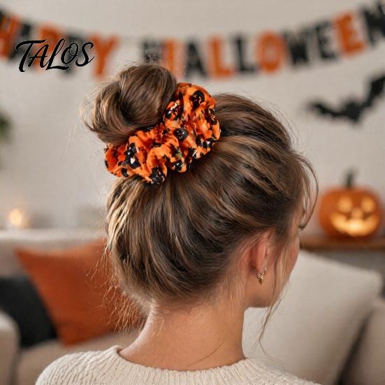 Elastici per Capelli di Halloween, Elastici ad Alta Elasticità, Fasce Morbide ed Elastiche con Design di Fantasma Strega Cappello Pipistrello Ragnatela, Coda di Cavallo Pieghettata