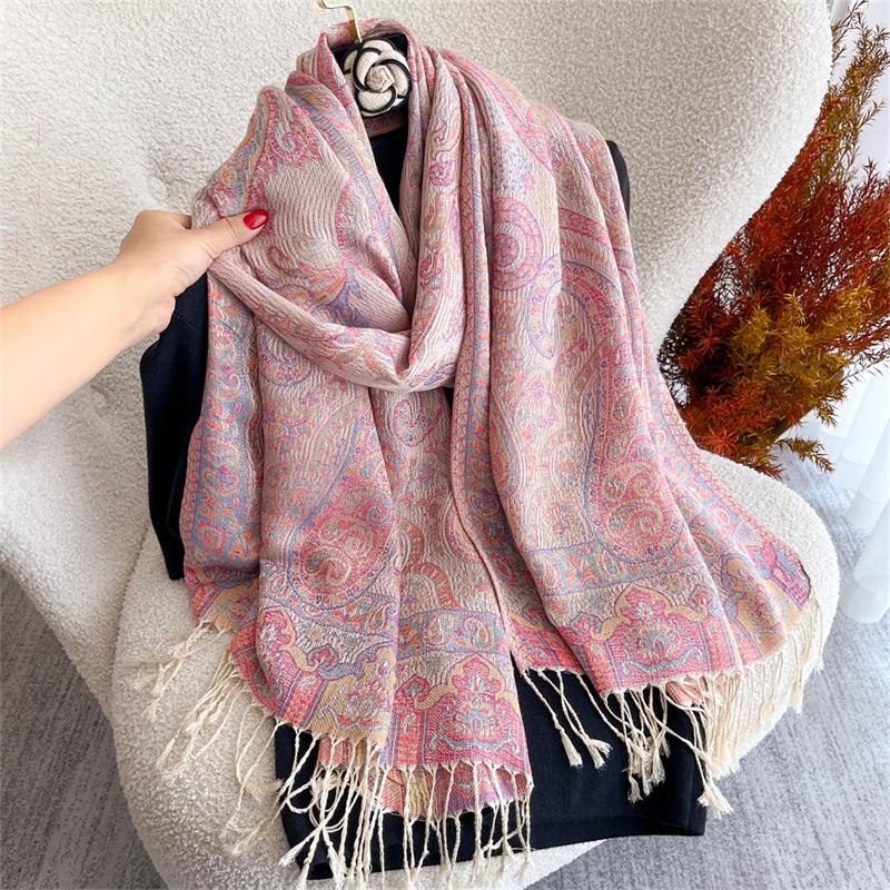 Autumn Boho Paisley Jacquard Pashmina Shawls for Women Wrap Scarf Cashmere Blanket Warm Thick Stoles Lady Bufanda Travel Stole