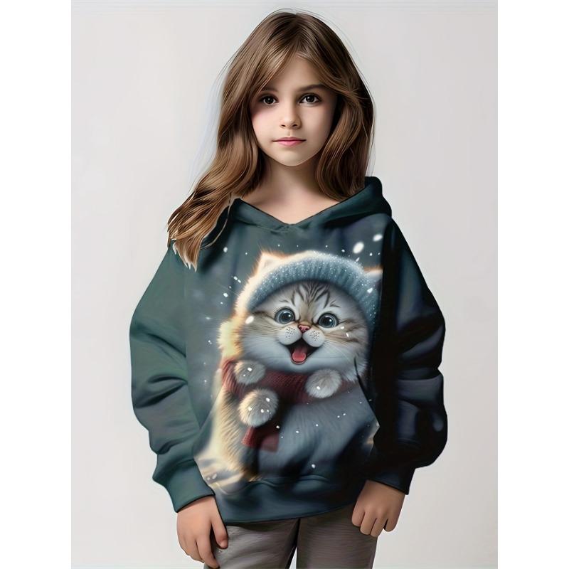 

Детская одежда Толстовки с капюшоном с длинным рукавом с принтом мультяшного кота Осенняя детская одежда для девочек Kawaii Girl Top Outdoor Kids Girl Clothing 160