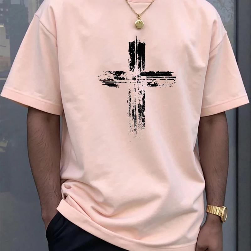 Men's summer cotton fashionable casual loose plus size retro cross print sports round neck short sleeved T-shirt top