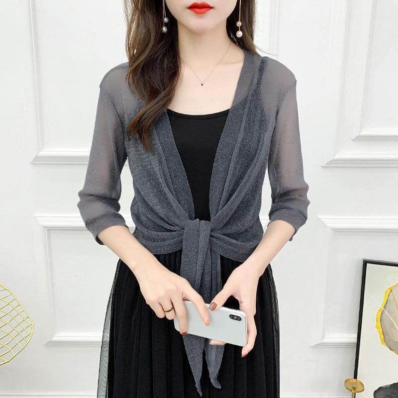 

Женская рубашка с защитой от солнца, короткое пальто, солнцезащитная шаль, кружевной топ, сетчатый кардиган, прозрачный, летний