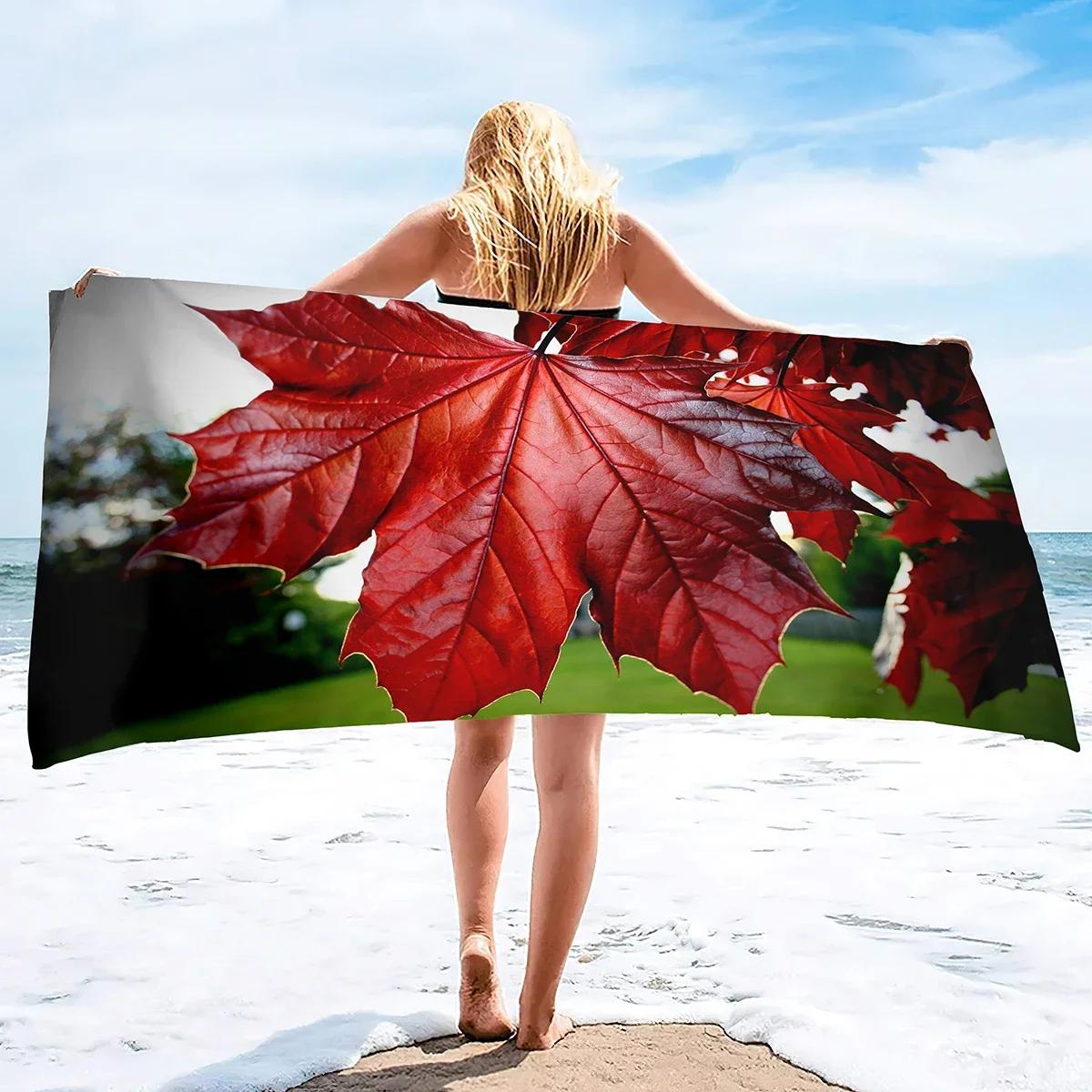 

Oversized Beach Towel Microfiber Towels Sand Free Maple Leaves Quick Dry Super Absorbent Sandless Camp Pool Blanket Sandproof W30*H60(CM)
