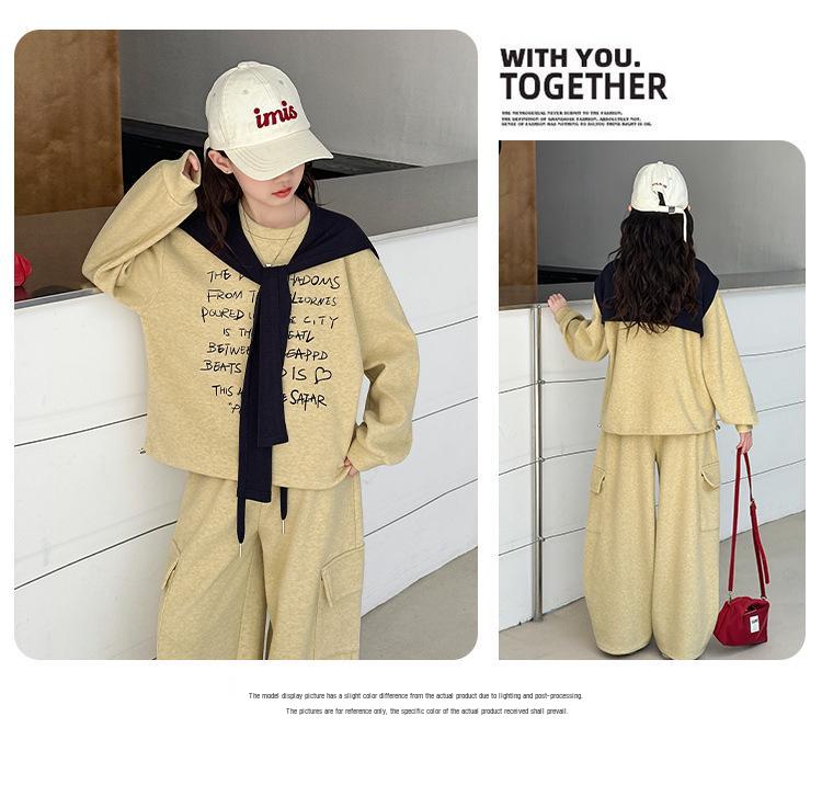 Girls' Korean-Style Sweatshirt & Cargo Pants Set 2025 - Autumn Fashion for Children