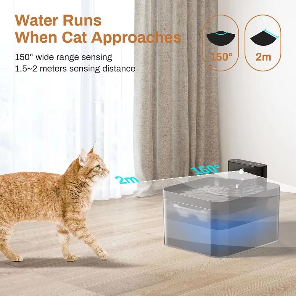 2.2L Smart Pet Water Fountain, 100-240V Automatic Square Cat Drinking Fountain