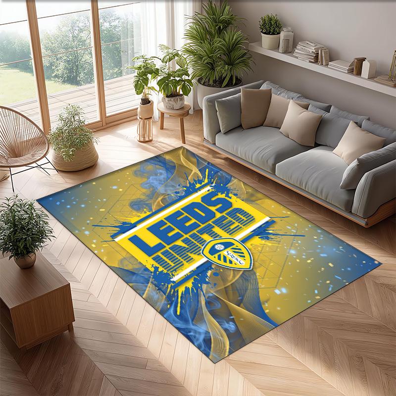 Leeds United Football Print Crystal Velvet Rug, Comfortable Water Absorbent Non Slip Indoor Floor Carpet