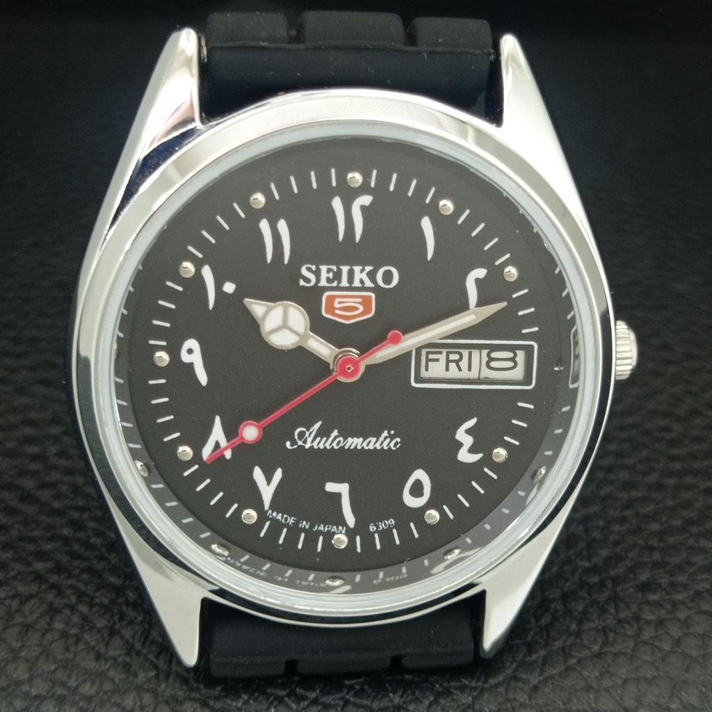 REFURBISHED SEIKO 5 AUTOMATIC 6309A JAPAN MENS VINTAGE BLACK WATCH a442434-1