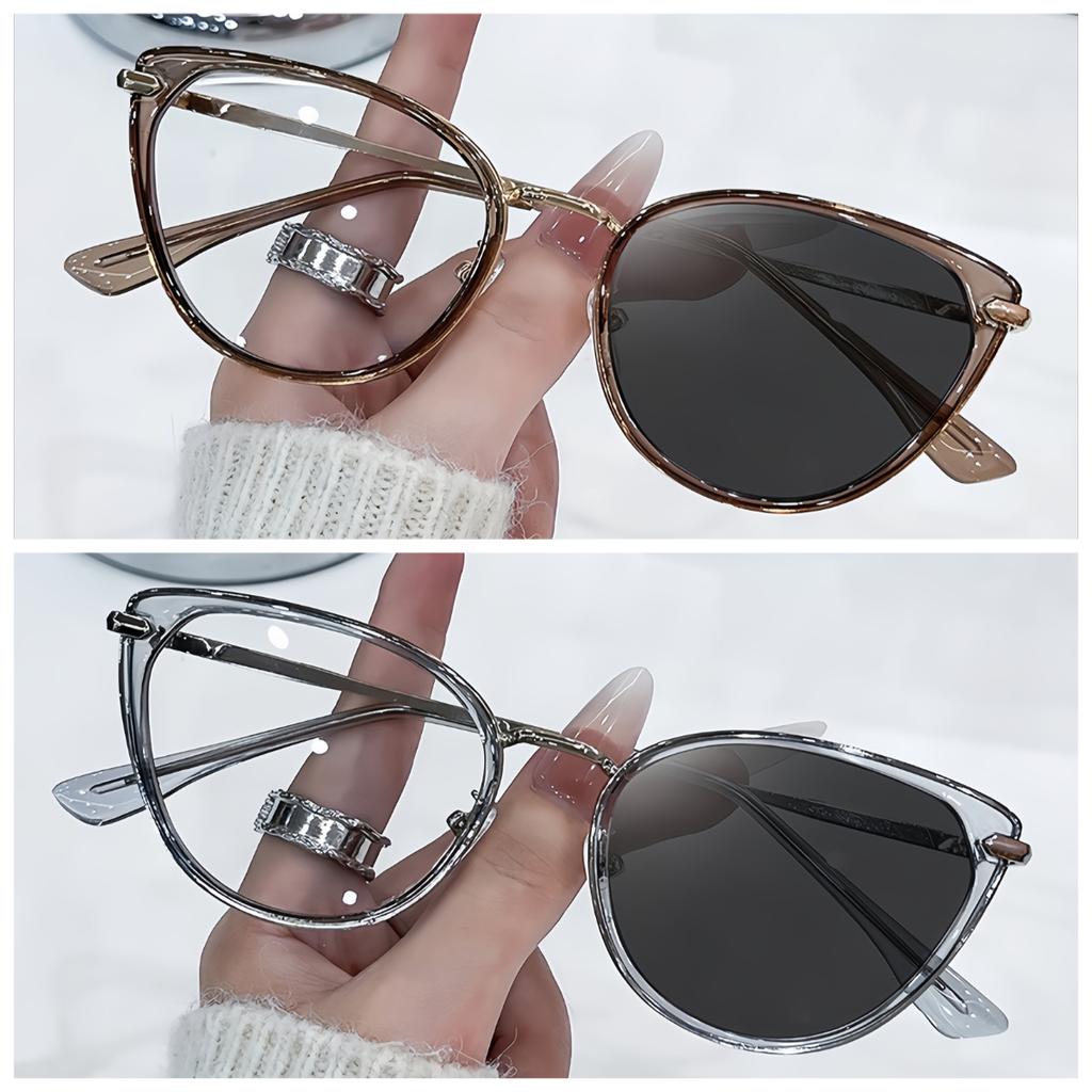 1/2pcs retro metal frame glasses cat eye style with light sensing lenses for men and women