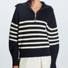Maglieria a righe da donna a collo alto con revers larghi, pullover da donna nuovi semplici con mezza zip, moda casual