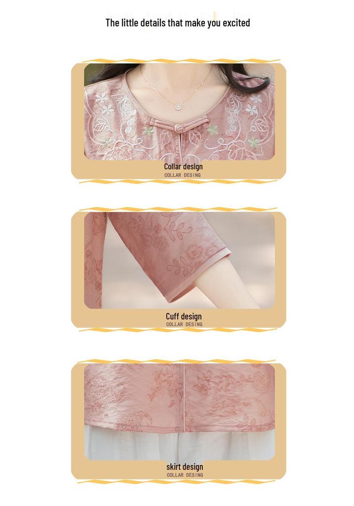 Retro Chinese-Inspired Artistic Summer Shirt for Middle-Aged Women—Stylish, Loose, and Slimming Cheongsam Button Top.