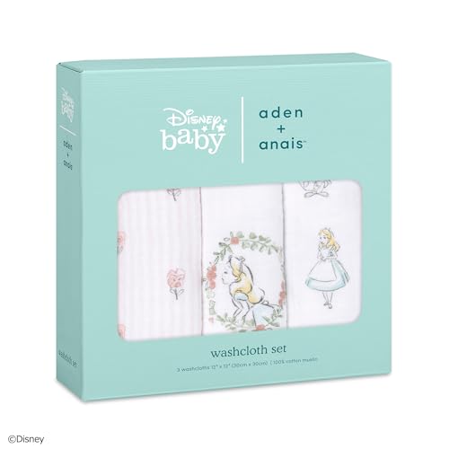 aden + anais (Aden and Anais) Gauze Towel, Alice, 3-Piece Set, 30 x 30 cm, Disney Design, Muslin Cotton, WCADABDAWCC30013DI