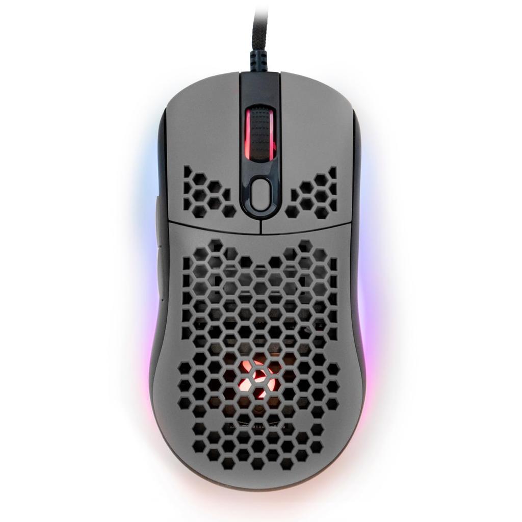 Arozzi Favo Grau Gaming Waben 7 RGB Maus, Leichtgewicht, Design, Tasten, Beleuchtung, AZ-FAVO-BKGY (grau)