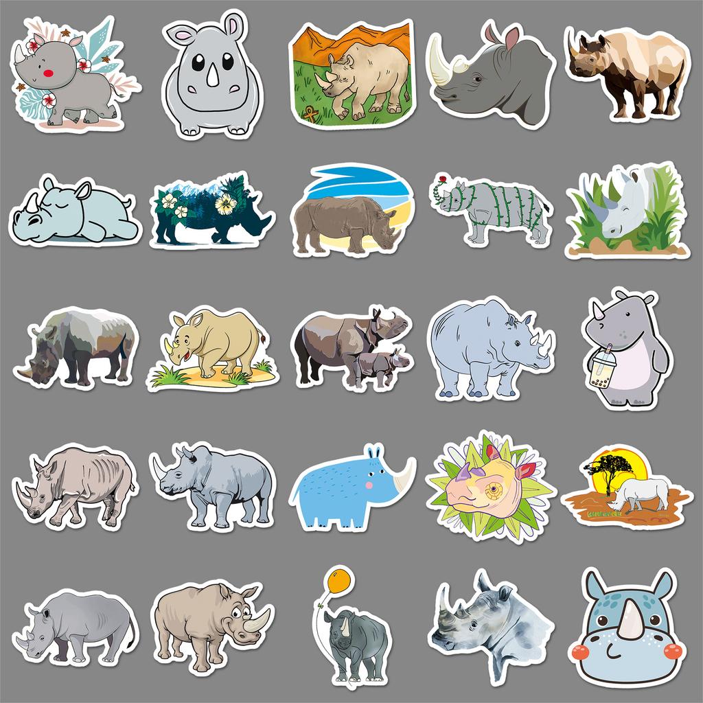 50 Rhino Doodle Cartoon Animal Children's Gu Card DIY Skateboard Mobile Ticket Sticker Waterproof