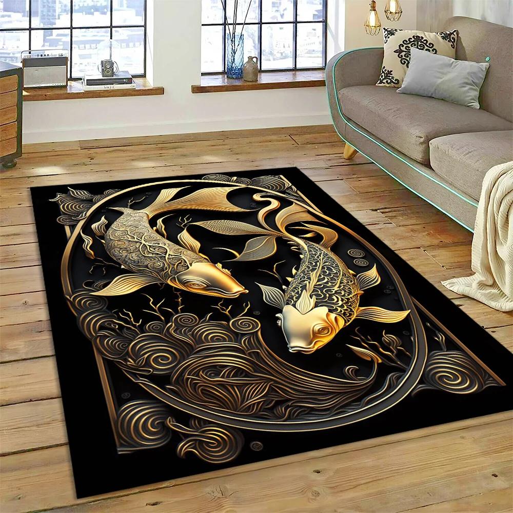 Koi Carp Naturalize Yin Yang Fish Cartoon Carpet Rug for Home Living Room Bedroom Sofa Doormat Decor,Kids Area Rug Non-slip Mat