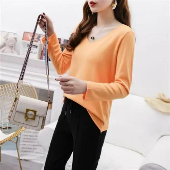 2026 Korean V-Neck Long Sleeve Knit Pullover Sweater for Women