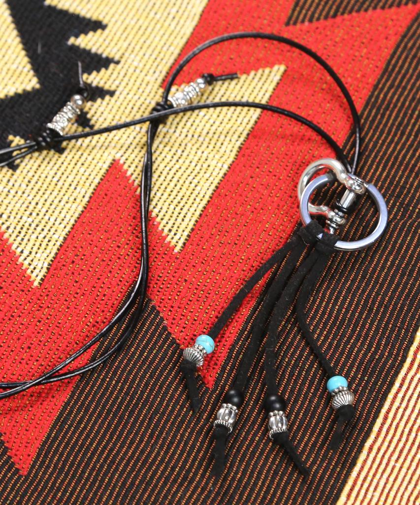 Knd Turquoise & Leather Cord Bead Necklace Black