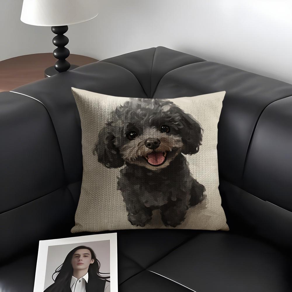 Dog Cute Cushion Cover Natural Linen Organic Fabric Double-Sided Printing Sofa Home Decor Gift Pillow Case