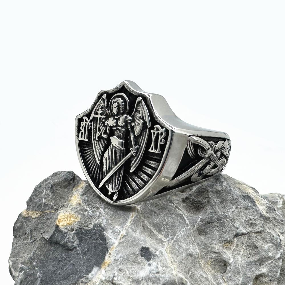 St Michael Solid Ring For Men 316L Stainless Steel Angel Jewelry Size 7-13 Durable Stylish Gift