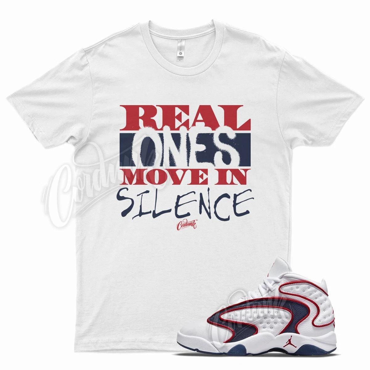 White REAL T Shirt for J1 OG Midnight Navy University Red Flint 13 Bred XL