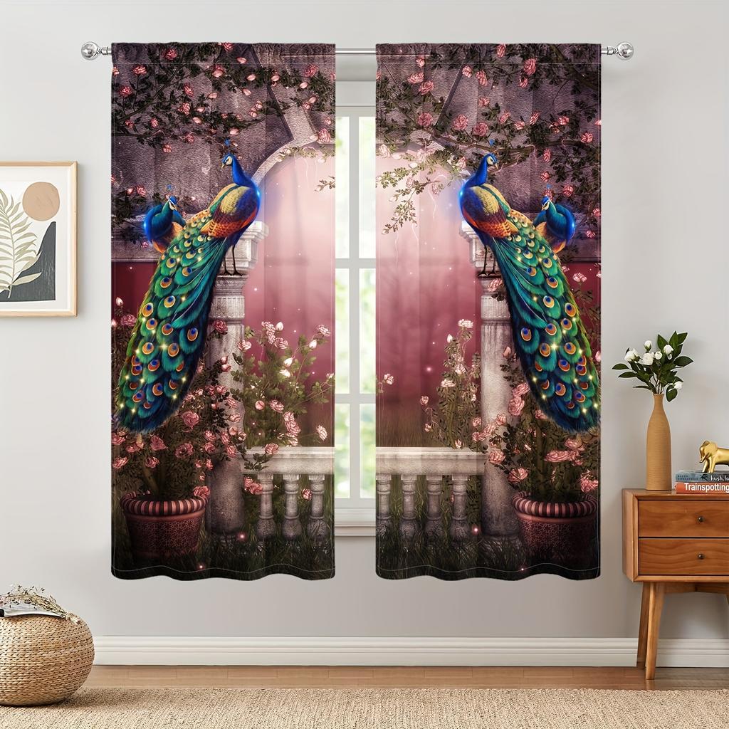 Gothic Pfau Tier Blume Vintage Fenster Vorhänge Für Kinder Wohnzimmer Schlafzimmer Badezimmer Küche Tür Heimdekor Im Angebot 2 Stück